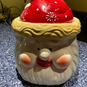 Santa Claus Christmas Ceramic Cookie Jar Canister w/Puffy Cheeks Red Hat